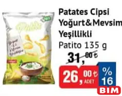 PATİTO PATATES CİPSİ YOĞURT&MEVSİM YEŞİLLİKLİ 135 G